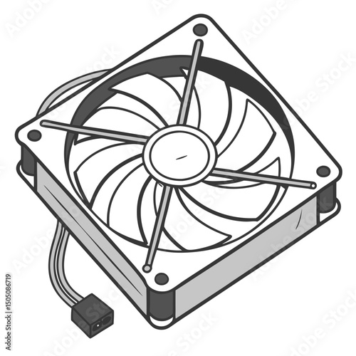 Vector illustration of cleaning cooling fan of a desktop cpu, isolated on  background WHITE