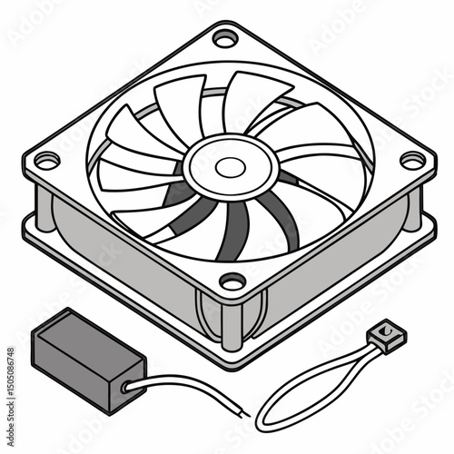 Vector illustration of cleaning cooling fan of a desktop cpu, isolated on  background WHITE