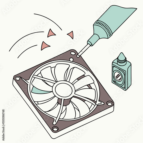 Vector illustration of cleaning cooling fan of a desktop cpu, isolated on  background WHITE