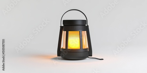 Solar-powered rechargeable lantern lamp on white background