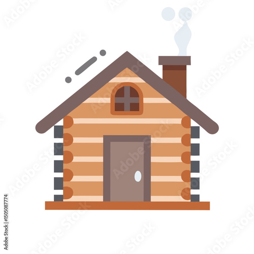 Cabin with Chimney Icon Representing Cozy Wooden House and Winter Retreat Shelter