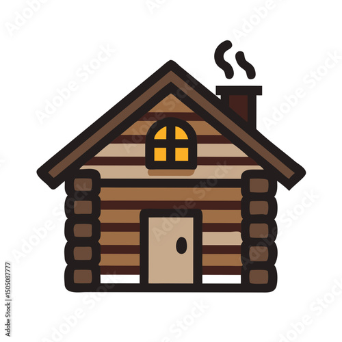Cabin with Chimney Icon Representing Cozy Wooden House and Winter Retreat Shelter