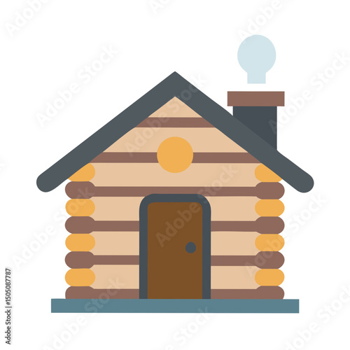 Cabin with Chimney Icon Representing Cozy Wooden House and Winter Retreat Shelter