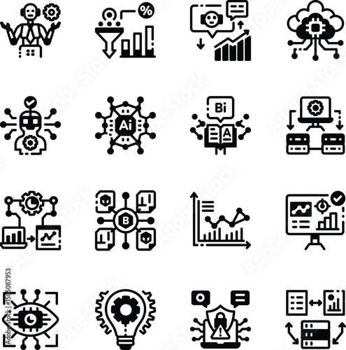Collection of Business Intelligence Glyph Icons 
