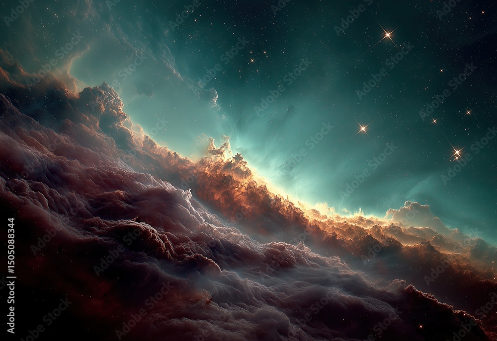 Naklejka premium Colorful cosmic nebula glowing in deep space.