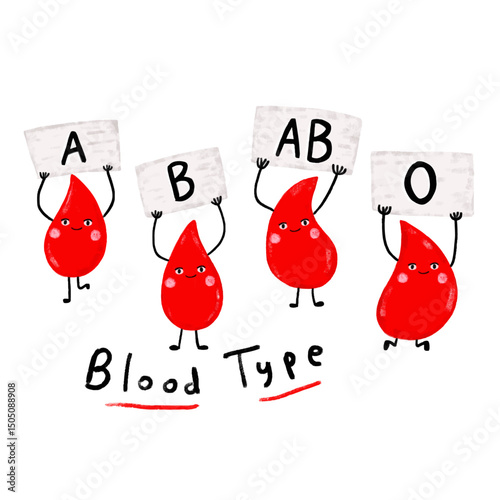 Set of cute blood donor rhesus type character cartoon doodle crayon watercolor kids illustration donate donation save lives vector clipart sticker