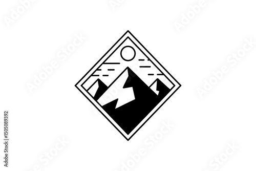 Engraving of mountain landscape isolated on white background with geometric design elements Free Download Engraving of mountain landscape isolated on white background with geometric design elements - GFXLoad
