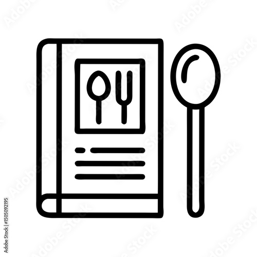 Recipe Book and Spoon Icon – Cooking Guide, Culinary Recipe Symbol