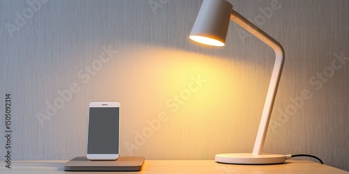 USB charging table lamp with phone stand on white background
