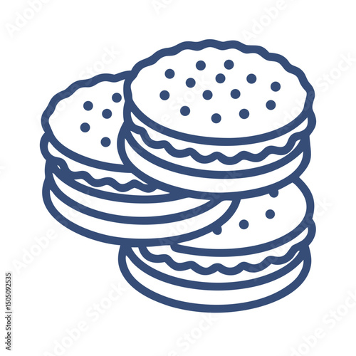  Sandwich Cookies Icon – Sweet Snack, Cream-Filled Biscuit Symbol