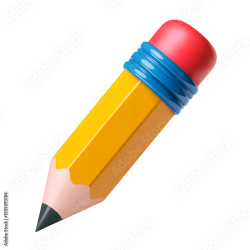 3d pencil icon isolated on transparent background. 3d rendering Cartoon plastic style. PNG file, cut out