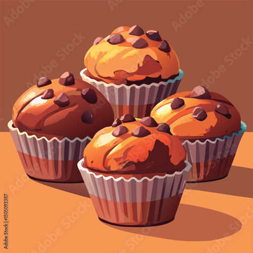 Vector illustration of a Delicious chocolate chip muffins.