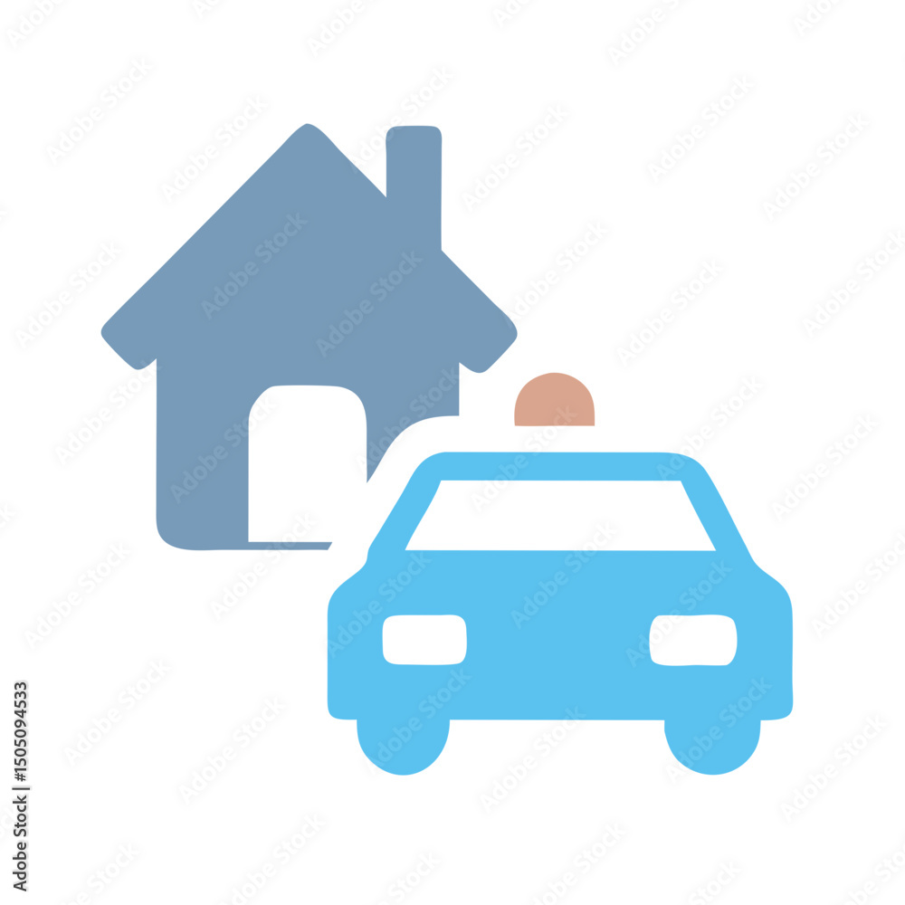 Obraz premium Taxi Passing Home Icon – Cab Near House Symbol, Transportation and Travel Concept