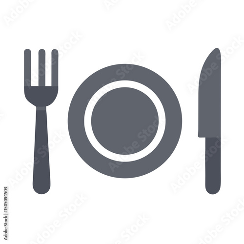 Tableware with Fork and Knife Icon – Dining Utensils Symbol, Restaurant and Meal Concept