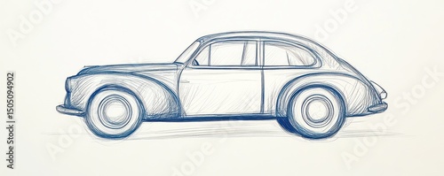 Hand-drawn doodle of a retro car, created in a freehand sketch style on a clean, minimalistic canvas.