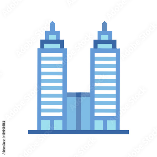Twin Skyscraper Towers Icon – Modern City Buildings, Urban Skyline, Architecture Vector