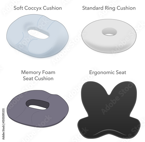 円座クッションのベクターセット｜Coccyx Cushion Ergonomic Set for Tailbone & Posture Support
