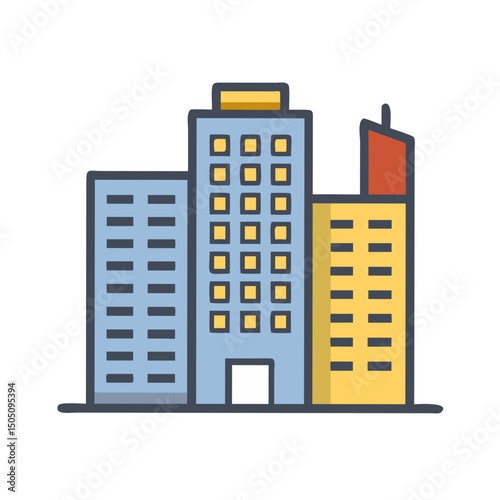 Urban Skyscraper Complex Icon – City Buildings, Skyline, Architecture Vector Design
