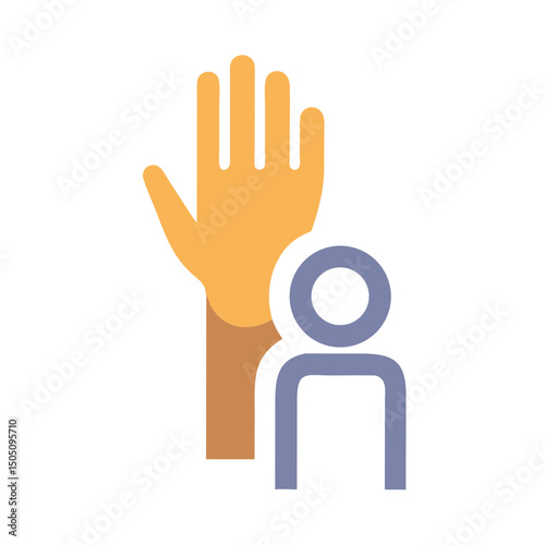  Volunteer Raising Hand Icon – Community Support, Help, and Participation Symbol