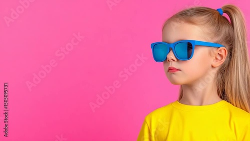 Cool Girl With Sunglasses on Pink Background