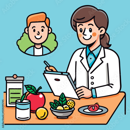 Doctor reviews patients healthy diet.