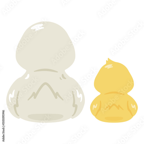 お座りしたアヒルとヒナの後ろ姿イラストセット