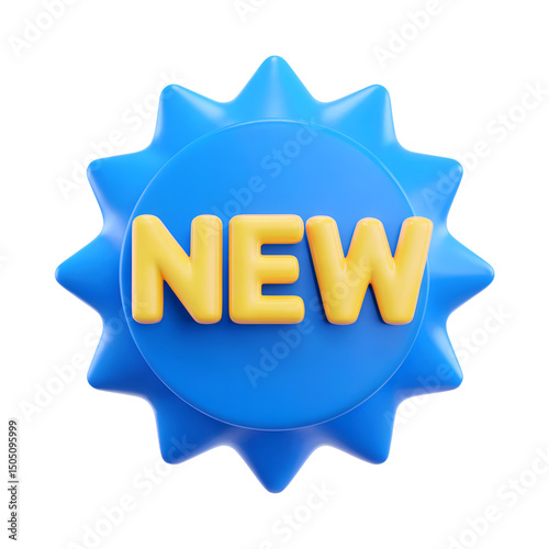 3d new blue badge icon isolated on transparent background. 3d rendering Cartoon plastic style. PNG file, cut out