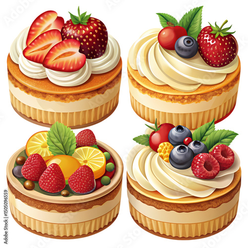 Mini Fruit Cakes: Strawberry, Blueberry, Raspberry Desserts