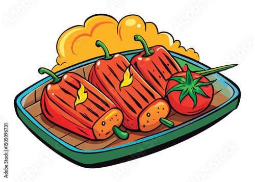 Grilled peppers and tomato skewers.