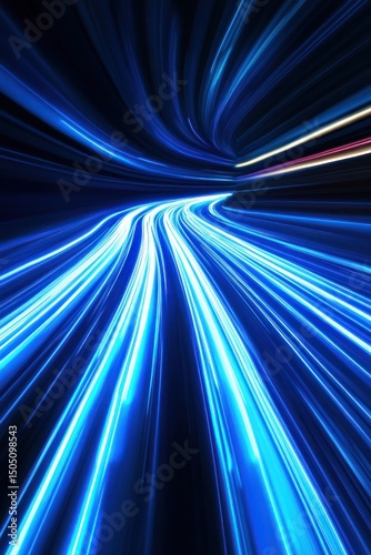 High-speed blue light streaks with motion blur effects, representing futuristic technology and speed.