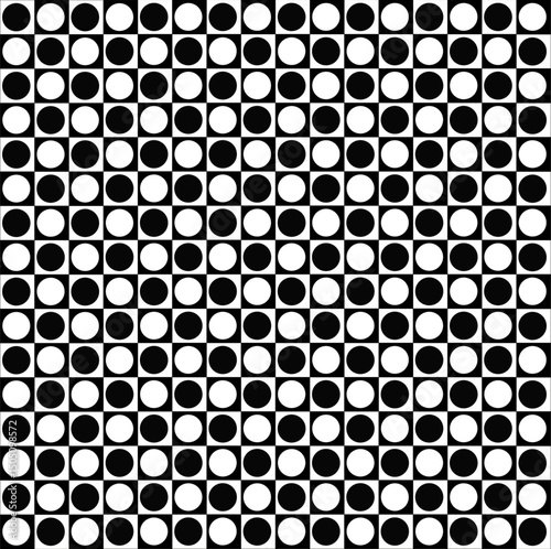 Black and white pattern featuring a grid of squares with contrasting circles, ideal for illustrating duality and mathematical concepts