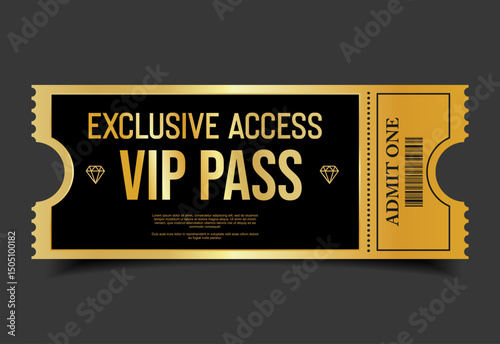 Concert, party or festival gold VIP pass design template admit design template 