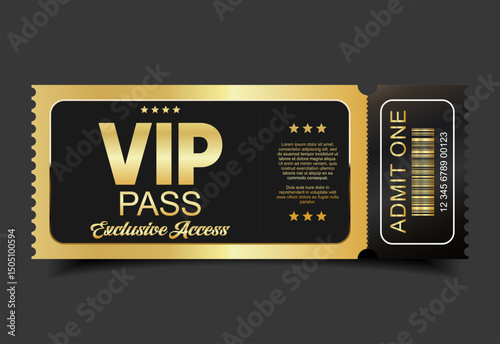Concert, party or festival gold VIP pass design template admit design template 