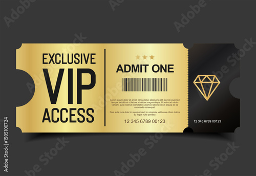 Concert, party or festival gold VIP pass design template admit design template 