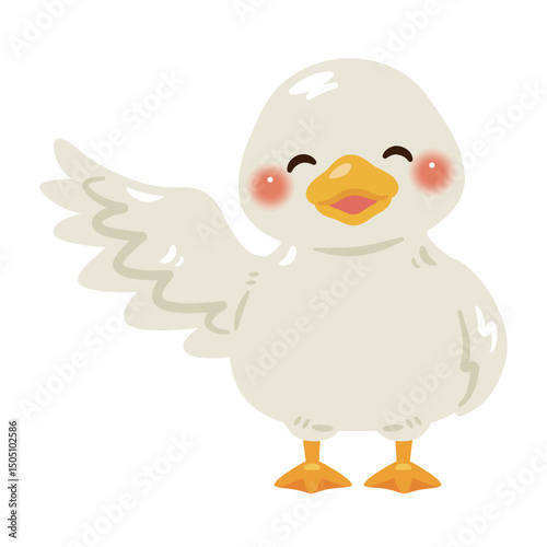 片手を上げた笑顔のアヒルイラスト