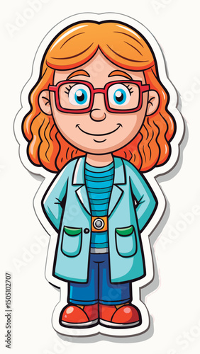 Smiling girl scientist in lab coat.