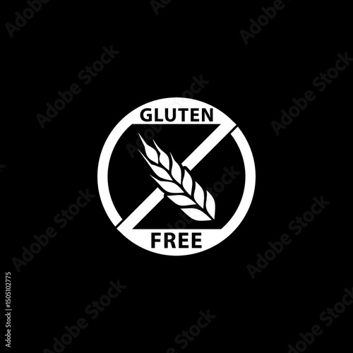 Gluten free label icon isolated on black background