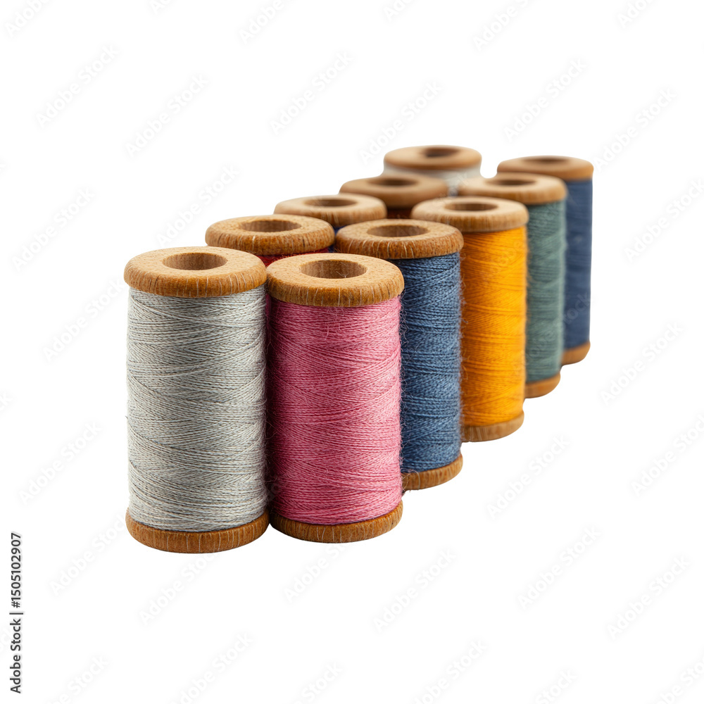 Colorful Spools of Thread Arranged in a Row Colorful Spools of Thread Arranged in a Row