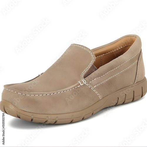 Elegant taupe leather slip-on loafer shoe for comfortable daily wear