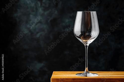 Elegant crystal wine glass with intricate cut patterns on wooden surface, illuminated by warm golden light for a sophisticated ambiance