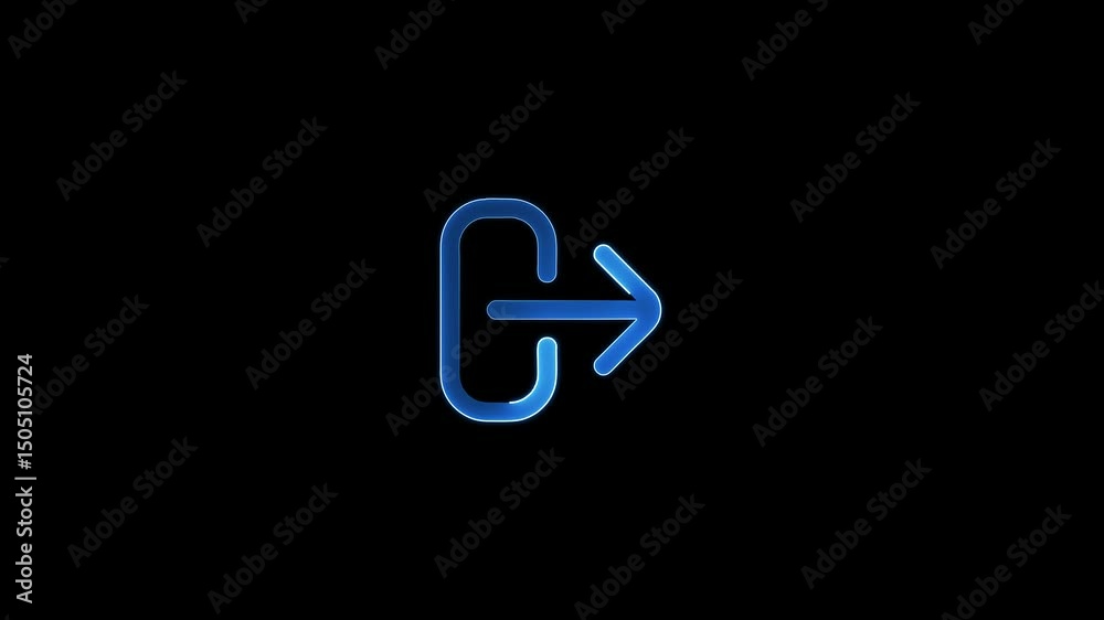 glowing neon sign out icon animation black background. 4K Video motion graphic animation.