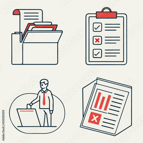 File & Document Icon Set Line Style  – Vector Icons for Files, Folders, Office, and Document Management UI, Office, Archive, Folder Vector Set.  Vector illustration 
