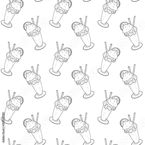 Milkshake doodle art-line style seamless pattern, suitable for menus, cafes, bars, children’s coloring books, invitations, holiday decorations