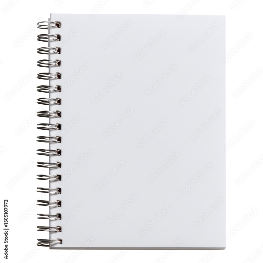 A blank spiral-bound notebook with white pages. A blank spiral-bound notebook with white pages.