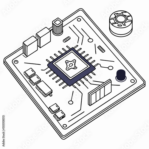 Vector illustration of motherboard with a damaged chip highlighted, isolated on transparent background