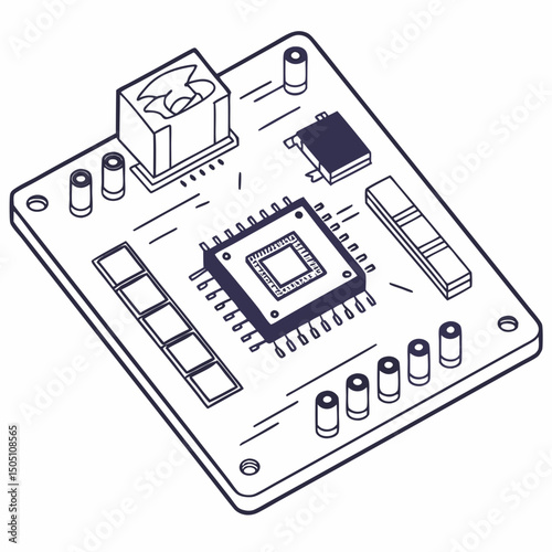 Vector illustration of motherboard with a damaged chip highlighted, isolated on transparent background