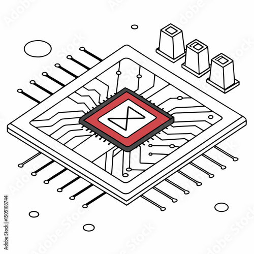 Vector illustration of motherboard with a damaged chip highlighted, isolated on transparent background