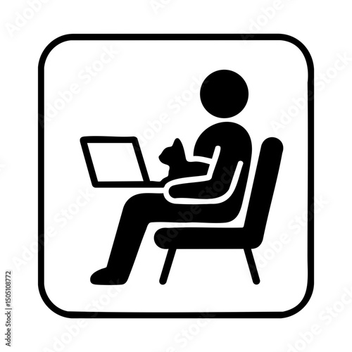 Remote Work Icon with Laptop and Cat on Lap