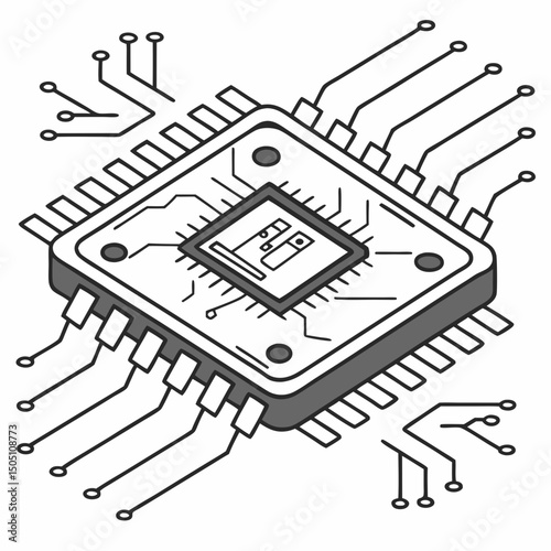 Vector illustration of motherboard with a damaged chip highlighted, isolated on transparent background