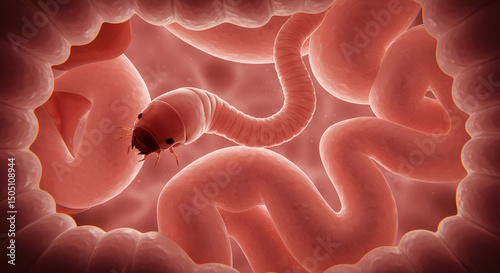 Ascaris lumbricoides adult worm in small intestine photo